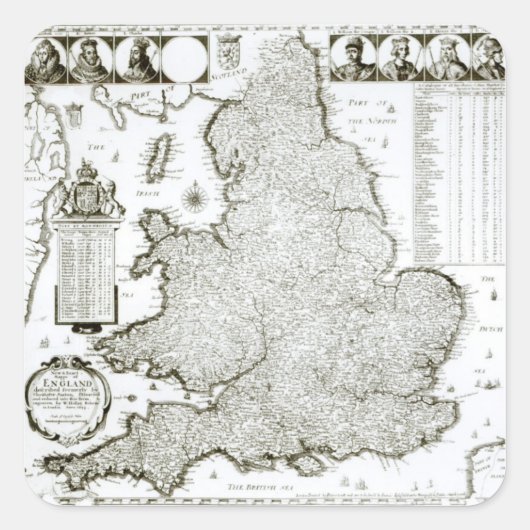 Map of England and Wales, 1644 Vierkante Sticker (Voorkant)