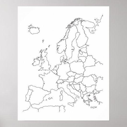 Map of Europe Blank Outline Poster (Voorkant)