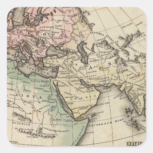 map of Europe, Northern Africa and Southeast Asia Vierkante Sticker (Voorkant)