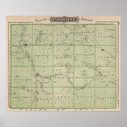 Map of Faribault County, Minnesota Poster (Voorkant)