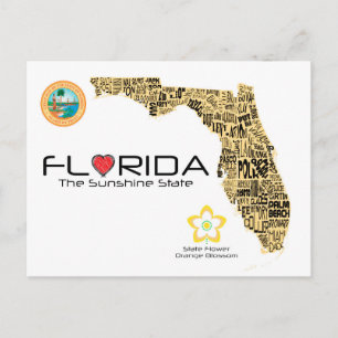 Map of Florida with all counties spelled out Briefkaart