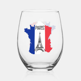 Map of France Eiffel Tower Design Wijnglas Zonder Voet