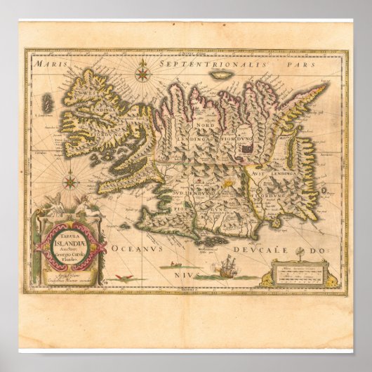 Map of Iceland (Blaeu, 1645) Poster (Voorkant)