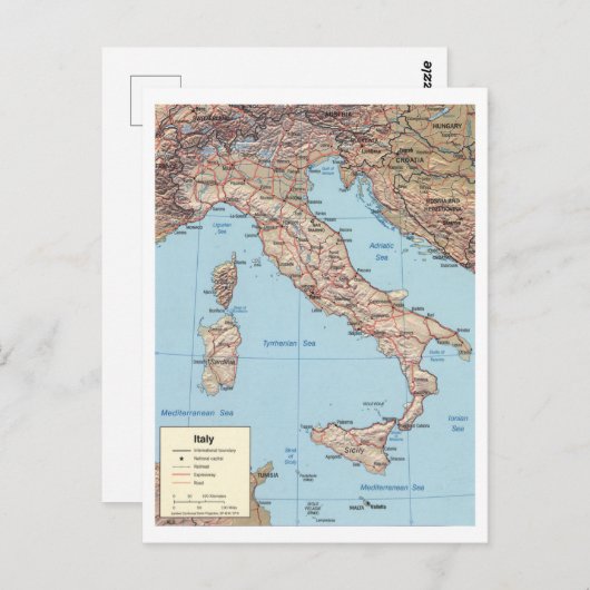 Map of Italy Briefkaart (Voorkant / Achterkant)