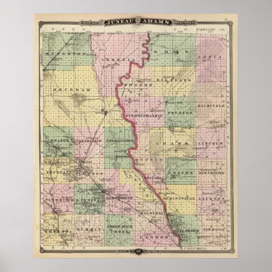 Map of Juneau and Adams counties Poster (Voorkant)