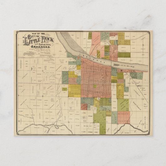 Map of Little Rock and Argenta, Arkansas (1888) Briefkaart (Voorkant)