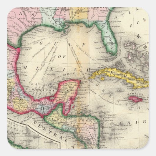 Map Of Mexico, Central America Vierkante Sticker (Voorkant)