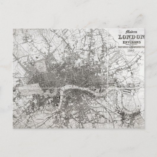 Map of Modern London and its Environs, 1854 Briefkaart (Voorkant)