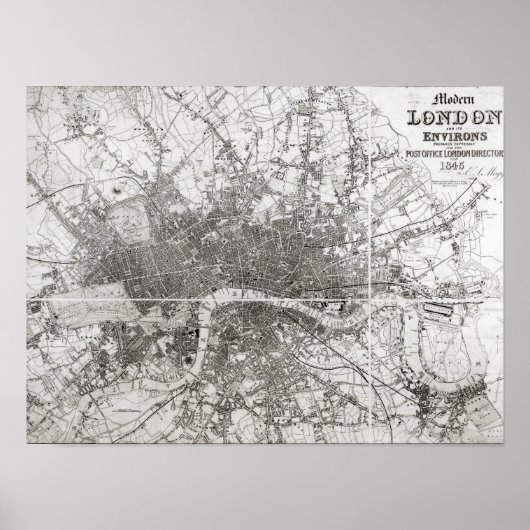 Map of Modern London and its Environs, 1854 Poster (Voorkant)