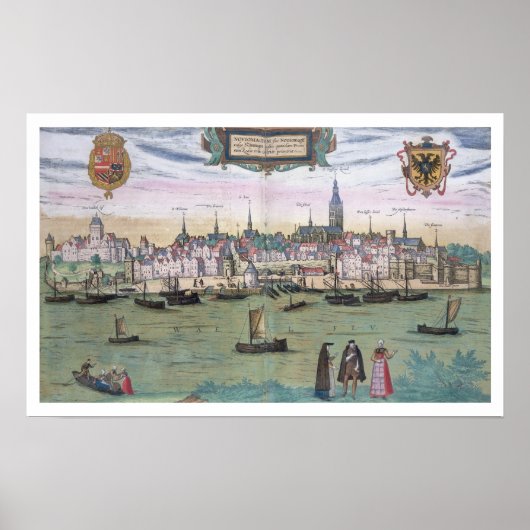 Map of Nijmegen, from 'Civitates Orbis Terrarum' b Poster (Voorkant)