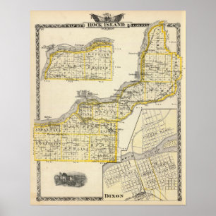 Map of Rock Island County en Dixon Poster