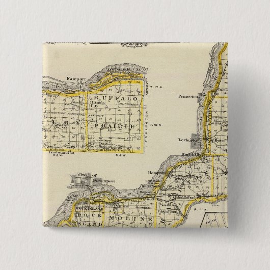 Map of Rock Island County en Dixon Vierkante Button 5,1 Cm (Voorkant)