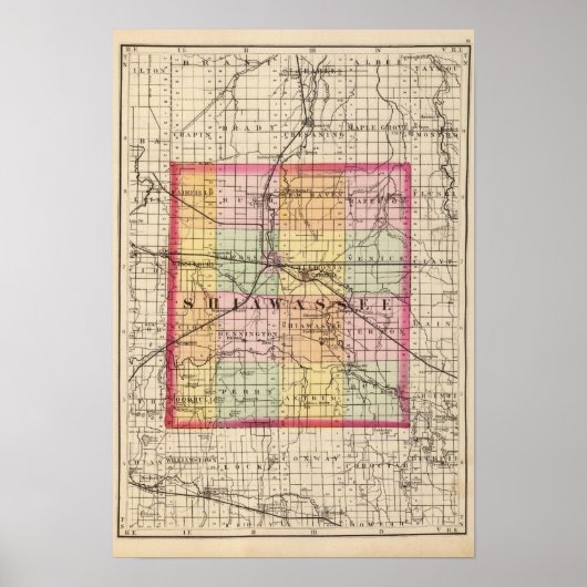 Map of Shiawassee County, Michigan Poster (Voorkant)