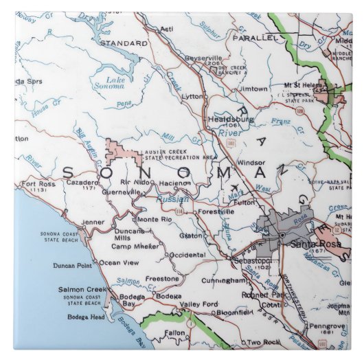 Map of Sonoma County CA -Blue Tegeltje (Voorkant)
