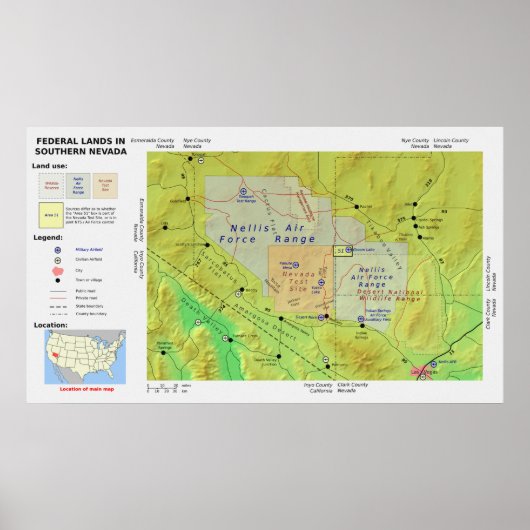 Map of Southern Nevada Federal Land genaamd Area 5 Poster (Voorkant)