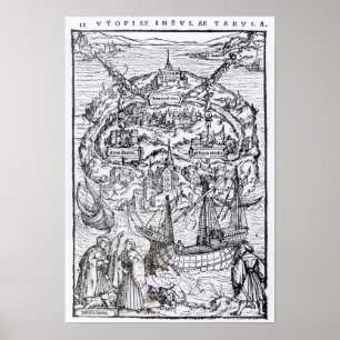 Map of the Island of Utopia, Book frontispiece Poster