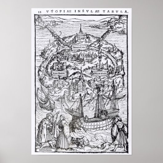 Map of the Island of Utopia, Book frontispiece Poster (Voorkant)