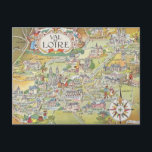 Map of the Loire Valley of France Postcard Briefkaart<br><div class="desc">A vintage postcard map beautifully illustrates the Loire Valley of France and has been repurposed!</div>