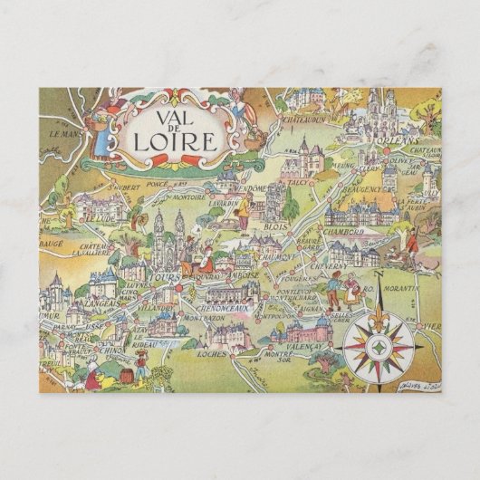 Map of the Loire Valley of France Postcard Briefkaart (Voorkant)