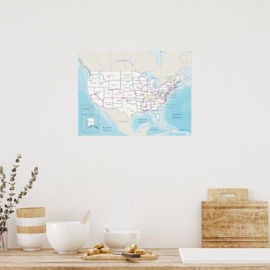 Map of the United States with State Capitals Poster (Keuken)