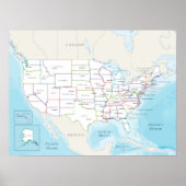 Map of the United States with State Capitals Poster (Voorkant)