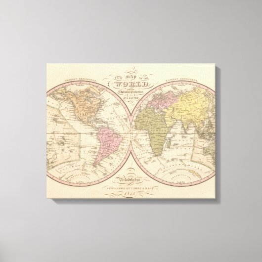 Map Of The World on the Globular Projection Canvas Afdruk (Voorkant)