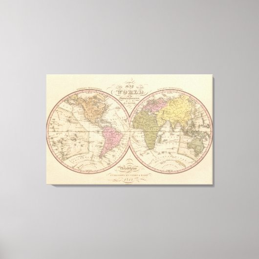 Map Of The World on the Globular Projection Canvas Afdruk (Voorkant)
