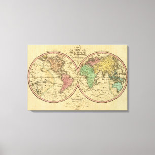 Map Of The World on the Globular Projection Canvas Afdruk