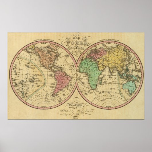 Map Of The World on the Globular Projection Poster (Voorkant)