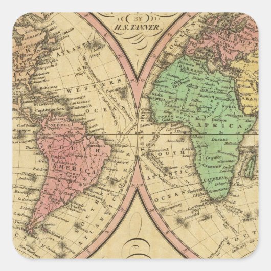 Map Of The World on the Globular Projection Vierkante Sticker (Voorkant)