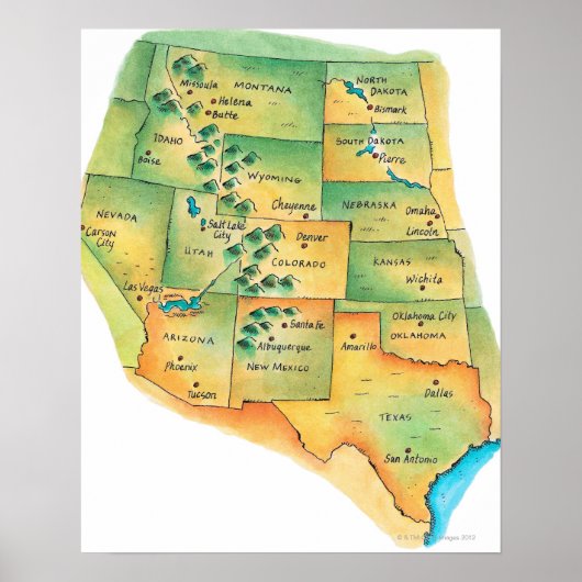 Map of Western United States Poster (Voorkant)