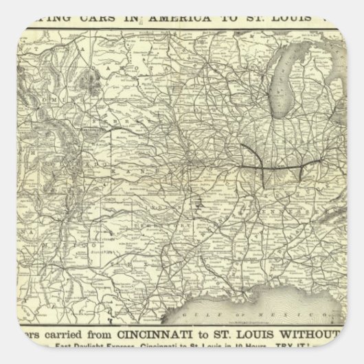 Map Ohio and Mississippi Railway Vierkante Sticker (Voorkant)