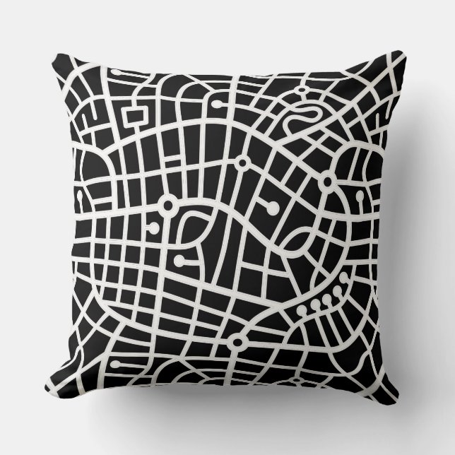 Map Pattern 030520 - White on Black Kussen (Voorkant)