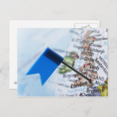 Map pin placed in London, UK on map, close-up Briefkaart (Voorkant / Achterkant)