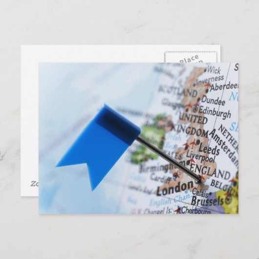 Map pin placed in London, UK on map, close-up Briefkaart (Voorkant / Achterkant)