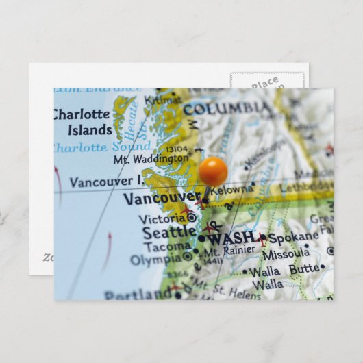 Map pin placed on Vancouver, Canada on map, Briefkaart (Voorkant / Achterkant)