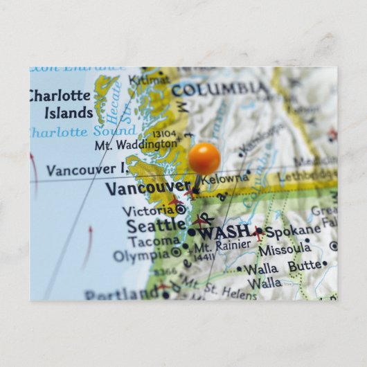 Map pin placed on Vancouver, Canada on map, Briefkaart (Voorkant)