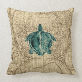 Map Sealife Green Turtle Illustration Coastal Kussen