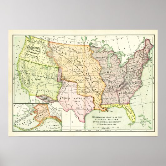 Map Territoriale Groei United States Retro Poster (Voorkant)