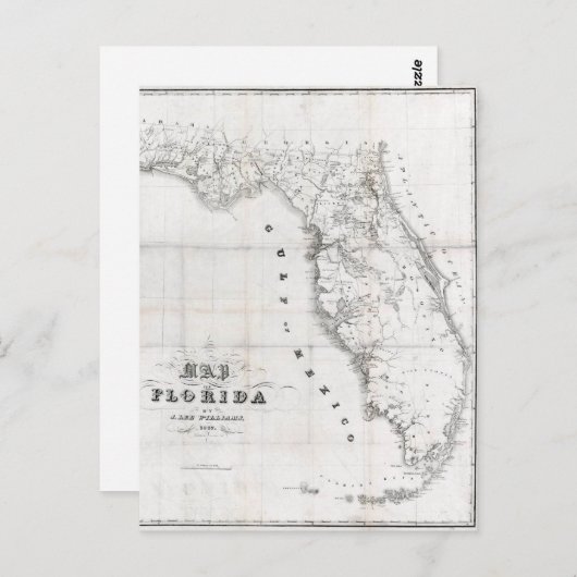 Map van 1837 Florida Briefkaart (Voorkant / Achterkant)