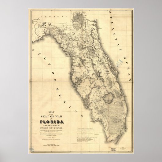 Map van 1839 Florida Poster (Voorkant)