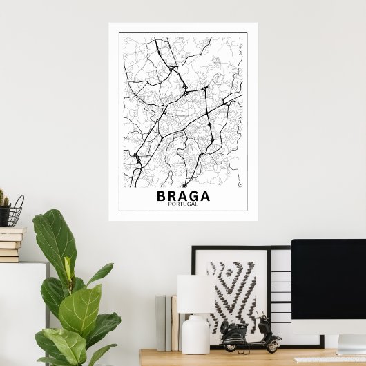 Mapa Da Cidade Braga Estilo Linha Clássico Poster (Thuiskantoor)