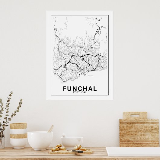 Mapa Da Cidade Funchal Estilo Linhas Clássico Poster (Keuken)
