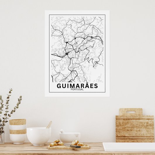 Mapa Da Cidade Guimarães Estilo Linha Clássico Poster (Keuken)