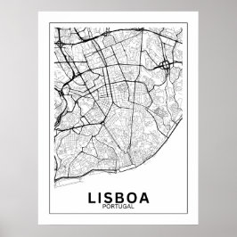 Mapa Da Cidade Lisboa Estilo Linhas Clássico Poster