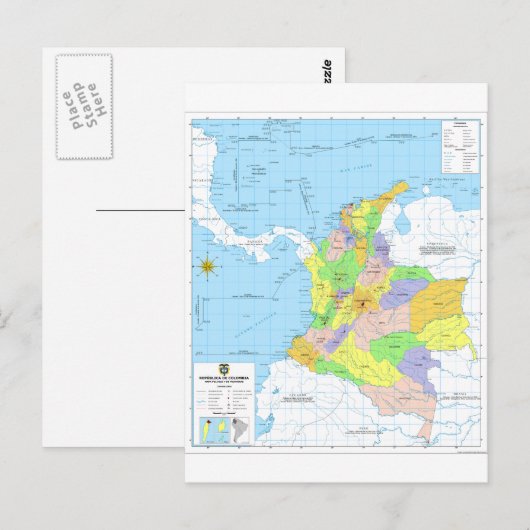 Mapa de Colombia Map of Colombia Briefkaart (Voorkant / Achterkant)