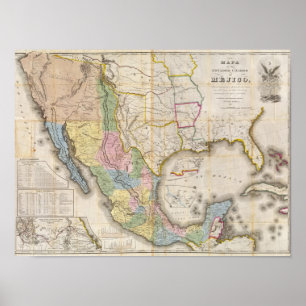 Mapa de los Estados Unidos de Mejico Poster