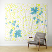 Mapelbladeren, aqua en gele polka-punten wandkleed (In Situ (horizontaal))