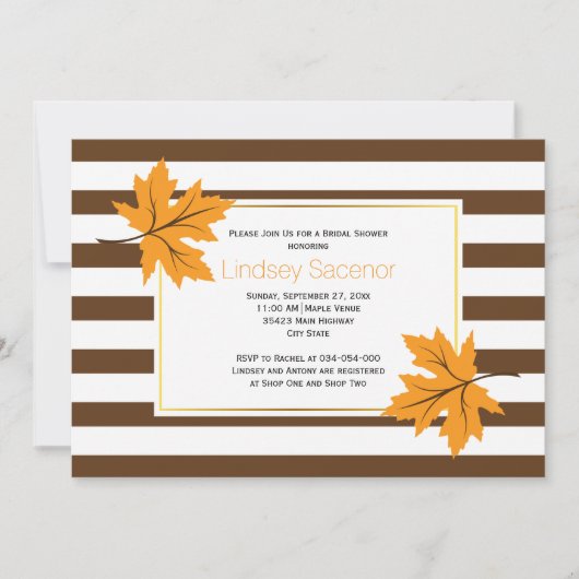 Mapelbladeren en strepen vallen vrijgezellenfeest kaart (Voorkant)