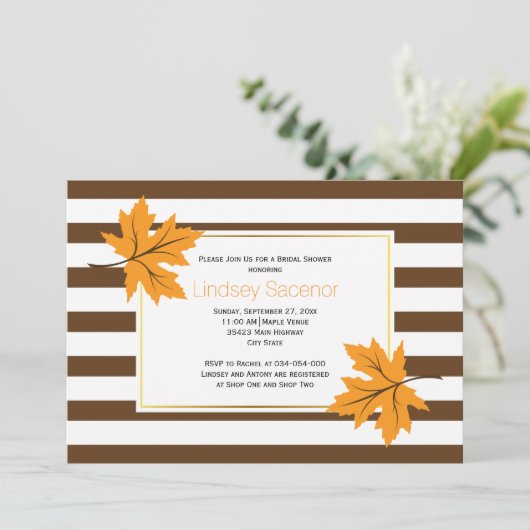 Mapelbladeren en strepen vallen vrijgezellenfeest kaart (Staand voorkant)